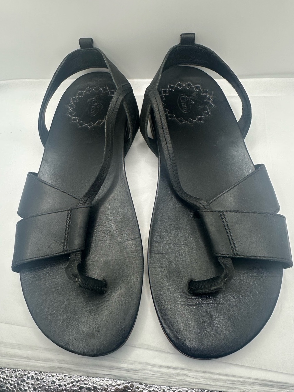 Chaco Women's Black Leather Toe-Loop Sandals - Picture 1 of 10